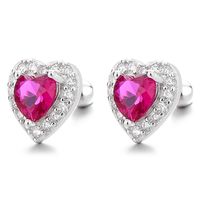 1 Pair Simple Style Heart Shape Plating Inlay Sterling Silver Zircon Ear Studs main image 4