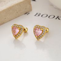 1 Pair Simple Style Heart Shape Plating Inlay Sterling Silver Zircon Ear Studs sku image 2