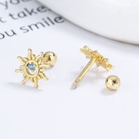 1 Pair Simple Style Sun Inlay Sterling Silver Gem Ear Studs main image 2