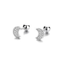 1 Pair Simple Style Moon Plating Inlay Sterling Silver Artificial Gemstones Ear Studs main image 3