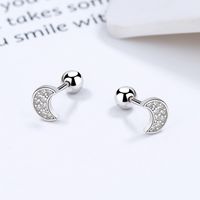 1 Pair Simple Style Moon Plating Inlay Sterling Silver Artificial Gemstones Ear Studs sku image 1