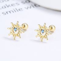 1 Pair Simple Style Sun Inlay Sterling Silver Gem Ear Studs main image 4