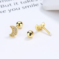 1 Pair Simple Style Moon Plating Inlay Sterling Silver Artificial Gemstones Ear Studs main image 1