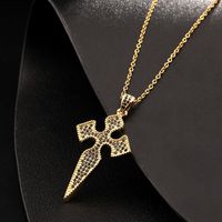 Streetwear Cross Copper Plating Inlay Zircon Pendant Necklace Sweater Chain sku image 6