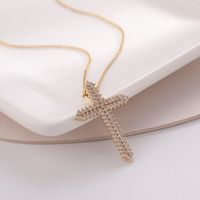Streetwear Cross Copper Plating Inlay Zircon Pendant Necklace Sweater Chain sku image 2