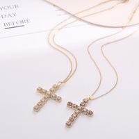 Streetwear Cross Copper Plating Inlay Zircon Pendant Necklace Sweater Chain main image 4