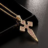 Streetwear Cross Copper Plating Inlay Zircon Pendant Necklace Sweater Chain sku image 7