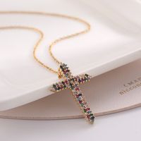 Streetwear Cross Copper Plating Inlay Zircon Pendant Necklace Sweater Chain sku image 3