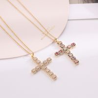 Streetwear Cross Copper Plating Inlay Zircon Pendant Necklace Sweater Chain main image 6