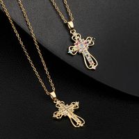 Streetwear Cross Copper Inlay Zircon Pendant Necklace main image 5