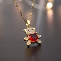 Cartoon Style Little Bear Copper Inlay Zircon Pendant Necklace sku image 1