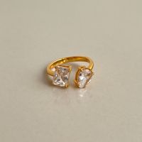304 Stainless Steel 18K Gold Plated Simple Style Asymmetrical Plating Inlay Heart Shape Zircon Open Rings main image 5