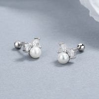 1 Pair Lady Bow Knot Plating Inlay Sterling Silver Artificial Pearls Ear Studs sku image 1