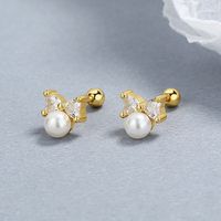 1 Pair Lady Bow Knot Plating Inlay Sterling Silver Artificial Pearls Ear Studs main image 1