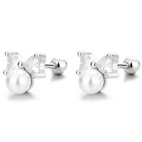 1 Pair Lady Bow Knot Plating Inlay Sterling Silver Artificial Pearls Ear Studs main image 4