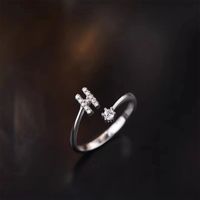 Lady Letter Sterling Silver Plating Inlay Zircon Open Rings sku image 8