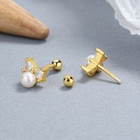 1 Pair Lady Bow Knot Plating Inlay Sterling Silver Artificial Pearls Ear Studs main image 2