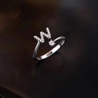 Lady Letter Sterling Silver Plating Inlay Zircon Open Rings sku image 21