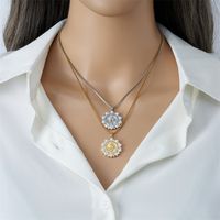 Lady Human Titanium Steel Copper Artificial Pearls Zircon Pendant Necklace In Bulk main image 5