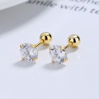 1 Pair Simple Style Solid Color Plating Inlay Sterling Silver Zircon Ear Studs main image 1