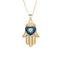 Streetwear Devil's Eye Hand Of Fatima Titanium Steel Copper Zircon Pendant Necklace In Bulk main image 5