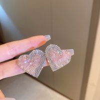 Fashion Heart Shape Flower Butterfly Alloy Inlay Artificial Crystal Zircon Earrings sku image 30