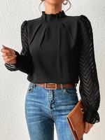 Women's Blouse Long Sleeve Blouses Ruffles Elegant Solid Color main image 3