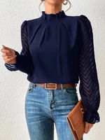 Women's Blouse Long Sleeve Blouses Ruffles Elegant Solid Color main image 4