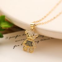Cute Basic Little Bear Copper 18k Gold Plated Zircon Pendant Necklace In Bulk main image 5