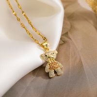 Cute Basic Little Bear Copper 18k Gold Plated Zircon Pendant Necklace In Bulk main image 3
