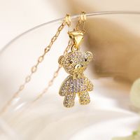 Cute Basic Little Bear Copper 18k Gold Plated Zircon Pendant Necklace In Bulk main image 4