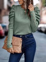 Women's T-shirt Long Sleeve T-shirts Button Casual Solid Color main image 2