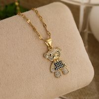 Cute Basic Little Bear Copper 18k Gold Plated Zircon Pendant Necklace In Bulk sku image 3