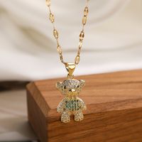 Cute Basic Little Bear Copper 18k Gold Plated Zircon Pendant Necklace In Bulk sku image 6