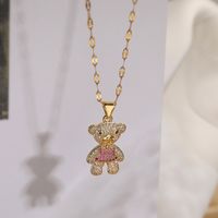 Cute Basic Little Bear Copper 18k Gold Plated Zircon Pendant Necklace In Bulk sku image 7