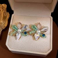 Fashion Heart Shape Flower Butterfly Alloy Inlay Artificial Crystal Zircon Earrings sku image 31