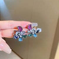 Fashion Heart Shape Flower Butterfly Alloy Inlay Artificial Crystal Zircon Earrings sku image 80