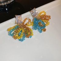 Fashion Heart Shape Flower Butterfly Alloy Inlay Artificial Crystal Zircon Earrings sku image 50