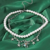 Vacation Star Spider Artificial Pearl Zinc Alloy Inlay Rhinestones Women's Double Layer Necklaces main image 4