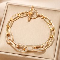 Solid Color Shiny Chains Print Alloy Plating Inlay Rhinestones Gold Plated Unisex Bracelets main image 1
