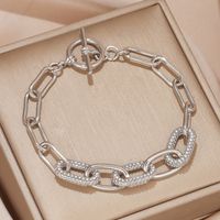 Solid Color Shiny Chains Print Alloy Plating Inlay Rhinestones Gold Plated Unisex Bracelets sku image 2