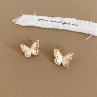 1 Pair Commute Butterfly Plating Inlay Copper Artificial Gemstones Gold Plated Ear Studs main image 5