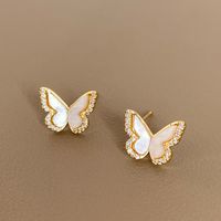 1 Pair Commute Butterfly Plating Inlay Copper Artificial Gemstones Gold Plated Ear Studs main image 1