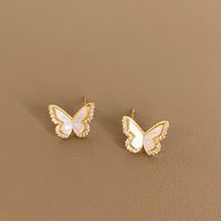 1 Pair Commute Butterfly Plating Inlay Copper Artificial Gemstones Gold Plated Ear Studs sku image 1
