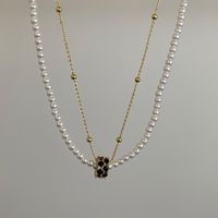 Classic Style Geometric Copper Zircon Double Layer Necklaces In Bulk sku image 1