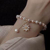 Sweet Flower Freshwater Pearl Copper Plating Inlay Zircon Gold Plated Bracelets main image 5