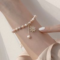 Sweet Flower Freshwater Pearl Copper Plating Inlay Zircon Gold Plated Bracelets main image 4