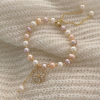 Sweet Flower Freshwater Pearl Copper Plating Inlay Zircon Gold Plated Bracelets sku image 1