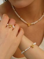 Classic Style Round Freshwater Pearl Copper Plating Gold Plated Rings Bracelets Necklace main image 5