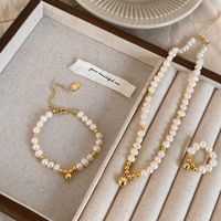 Classic Style Round Freshwater Pearl Copper Plating Gold Plated Rings Bracelets Necklace main image 3
